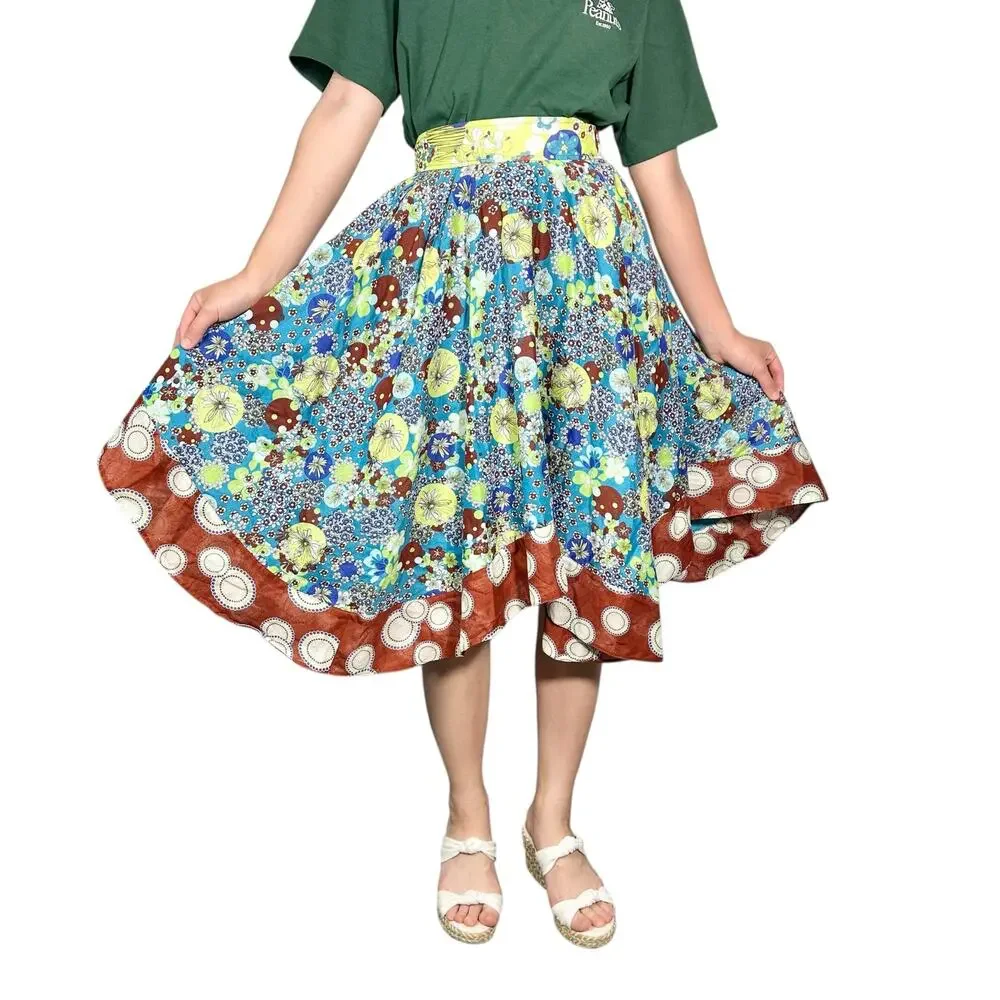 Workers For Freedom | Women | Floral A-Line Boho Hippie Circle Midi Skirt | Sz 4